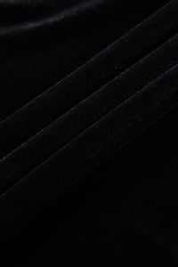 Online Black Velvet Flounce Sleeve Shirred Bodice Plus Babydoll Dress