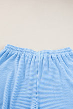 Load image into Gallery viewer, Online Light Blue Plus Size Ribbed Long Sleeve Top and Drawstring Shorts Set
