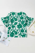 Load image into Gallery viewer, Online Green Floral Printed Ruffled Short Sleeve Round Neck Loose Blouse
