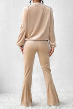 Load image into Gallery viewer, Khaki Drape V Neck Split Bottom Velvet Pants Set
