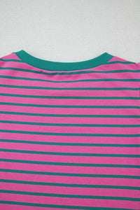 Online Pink Stripe Colorblock Ruffled Sleeve Crew Neck Blouse