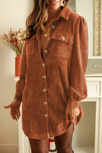 Load image into Gallery viewer, Khaki Corduroy Buttoned Long Sleeve Shirt Dress
