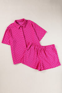 Online Peach Blossom Plus Size Checkered Terry Knit Short 2pcs Outfit