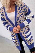 Load image into Gallery viewer, Black Stripe Sleeve Leopard Print Open Front Cardigan With Pockets
