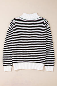 Online Pink Stripe Zip up Collar Drop Shoulder Sweater