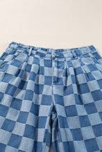 Load image into Gallery viewer, Online Dusk Blue Plus Size Checkered Seamed High Waist Wide Leg Jeans
