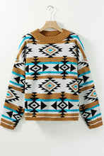 Load image into Gallery viewer, Online Brown Aztec Striped Knit Ribbed Trim Sweater
