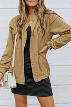 Load image into Gallery viewer, Brown Snaps Stand Neck Long Sleeve Buttoned Corduroy Coat
