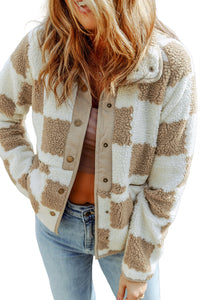 Online Lapis Checked Snap Button Sherpa Jacket