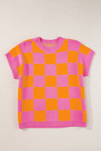 Load image into Gallery viewer, Online Sachet Pink Colorblock Plaid Pattern Ribbed Trim Sweater Tank Top
