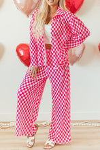 Load image into Gallery viewer, Online Pink Checkered Buttoned Shirt and High Waist Pants Pajama Set
