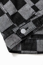 Load image into Gallery viewer, Online Black Checkered Patchwork Button up Denim Jacket
