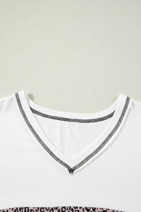Online Black Leopard Print Colorblock V Neck Long Sleeve Plus Size Top