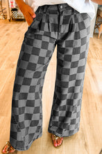 Load image into Gallery viewer, Online Dark Grey Checkered Denim Wide Leg Jeans
