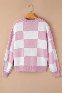 Online Rose Checkered Bishop Sleeve Sweater