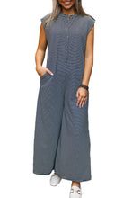 Load image into Gallery viewer, Online Black white Striped Print Buttoned Wide Leg Sleeveless Jumpsuit
