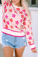 Load image into Gallery viewer, Pink Flower Print Crew Neck Sweater
