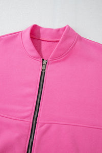 Online Black Solid Seamed Zipper Jacket and Drawstring Waist Pants Set