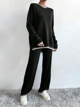 Load image into Gallery viewer, Online Side Slit Contrast Trim Round Neck Top and Pants Sweater Set
