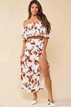 Load image into Gallery viewer, White Floral Print Off-shoulder Crop Top and Maxi Skirt Set
