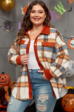 Load image into Gallery viewer, Online Brown Stripe Plus Size Plaid Print Collared Buttoned Jacket
