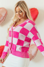 Load image into Gallery viewer, Online Black Checkered Drop Shoulder Buttoned V Neck Cardigan
