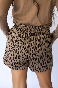 Leopard Side Pockets High Waist Casual Shorts
