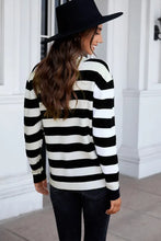 Load image into Gallery viewer, Striped Lace Splicing V Neck Pullover Sweater
