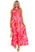 Load image into Gallery viewer, Online Rose Abstract Printed High Neck Knotted Nape Sleeveless Maxi Dress
