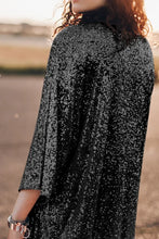 Load image into Gallery viewer, Black Sequin 3/4 Sleeve Open Front Duster Kimono
