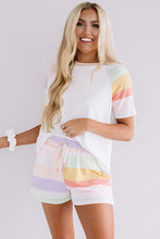 Load image into Gallery viewer, Online White Rainbow Striped T Shirt and Shorts Set
