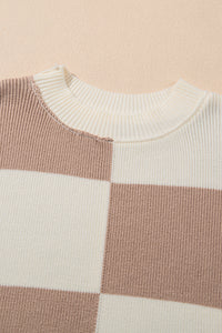 Online Green Checkered Side Slits Drop Shoulder Oversized Sweater