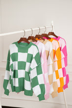 Load image into Gallery viewer, Online Rose Checkered Bishop Sleeve Sweater
