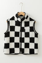 Load image into Gallery viewer, Online Black Checkered Sherpa Collared Jacket Vest
