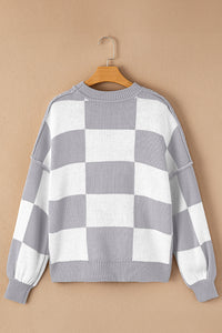 Online Rose Checkered Bishop Sleeve Sweater