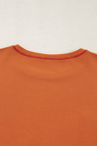 Online Orange Textured Knit Color Block Patchwork Chest Pocket Plus Size Top