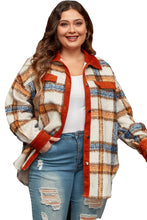 Load image into Gallery viewer, Online Brown Stripe Plus Size Plaid Print Collared Buttoned Jacket
