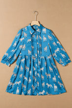 Load image into Gallery viewer, Online Blue Printed Zebra Pattern Pleated Shirt Tunic Dress
