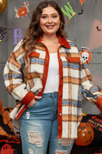 Load image into Gallery viewer, Online Brown Stripe Plus Size Plaid Print Collared Buttoned Jacket
