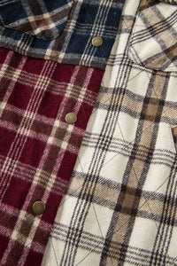 Online Red Mixed Plaid Patchwork Retro Shacket