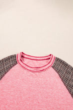 Load image into Gallery viewer, Online Pink Checkered Paisley Patchwork Raglan Sleeve Seamed Plus Size Top
