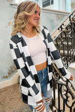 Load image into Gallery viewer, Online Black Checkered Waffle Knit Thumbhole Open Front Cardigan
