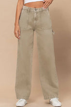 Load image into Gallery viewer, Khaki High Waist Flap Pocket Wide-Leg Jeans
