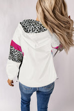 Load image into Gallery viewer, Online White Leopard Color Block Pockets Zip-up Hooded Jacket
