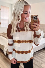 Load image into Gallery viewer, White Tie Dye Striped Loose Knitted Long Sleeve Top with Slits
