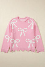 Load image into Gallery viewer, Online Pearl Beaded Bowknot Pattern Distressed Split Hem Sweater

