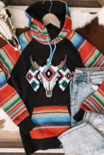 Load image into Gallery viewer, Online Multicolor Western Steer Head Aztec Serape Patchwork Pocketed Hoodie

