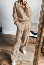 Load image into Gallery viewer, Online Black Solid Seamed Zipper Jacket and Drawstring Waist Pants Set
