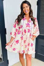 Load image into Gallery viewer, OnlinePink Floral Print Balloon Sleeve V Neck Babydoll Mini Dress
