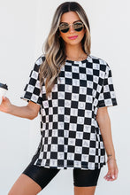 Load image into Gallery viewer, Online Black Western Fashion Checkerboard Print Side Split T Shirt
